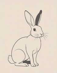 Obraz premium A charming, simple line drawing of a rabbit, presented in muted tones.