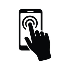 Touchscreen Smartphone Hand Tap Icon Vector – Mobile Device Gesture Silhouette for App, Interface, and Technology Design