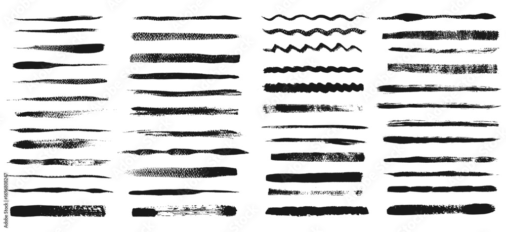 Aufkleber grunge line paint strokes. hand drawn ink dividers with grunge textures, distressed underline marker