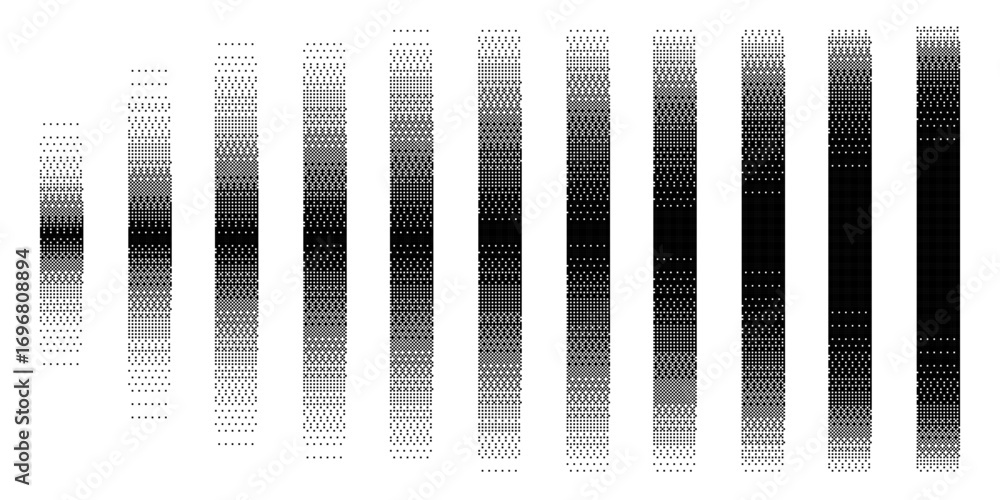 Poster pixel gradient fade pattern. digital halftone gradients strips with dithering dots patterns, retro p