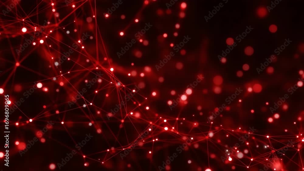 Poster Abstract red light network with glowing particles and lines