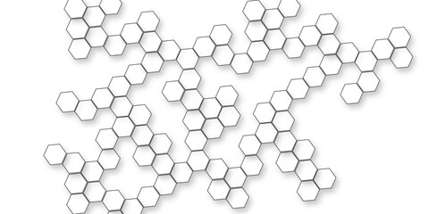 geometric repetition and depth of the hexagonal grid, A pattern of white hexagon shapes arranged subtle shadows that create a three-dimensional, layered effect.