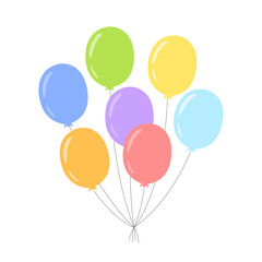 Rainbow balloon bunch. Doodle bundle of colorful inflatable balloons for festive celebration and birthday anniversary party decoration, isolated vector concept illustration.