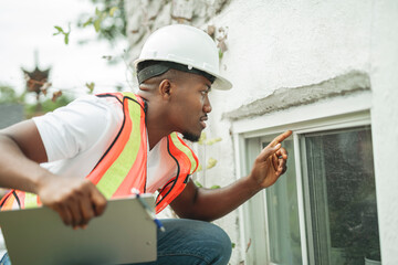black man with hard hat to house inspector