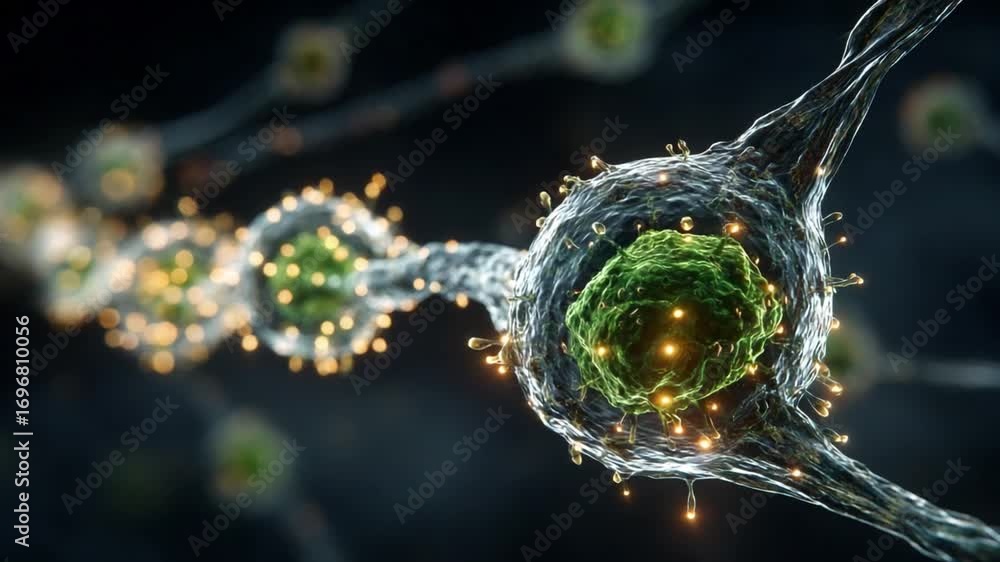 Poster neural network microcosm: a striking, high-resolution depiction of a neuron, vividly showcasing its 