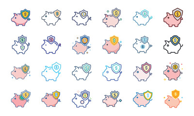 Home Insurance and Property Protection Icons Set – Financial Security, Mortgage Safety, House Fire and Flood Risk, Real Estate Coverage, Banking Security, Business Insurance, Money Protection, Investm