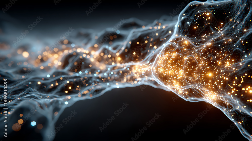 Poster a mesmerizing abstract representation of glowing particles and waves, depicting the beauty of the un