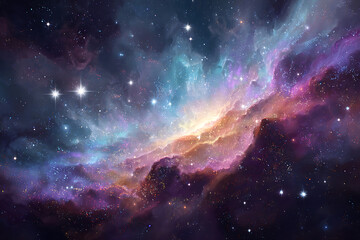 Obraz premium Luminous Cosmic River: A Vibrant Painted Nebula in Teal and Purple Hues