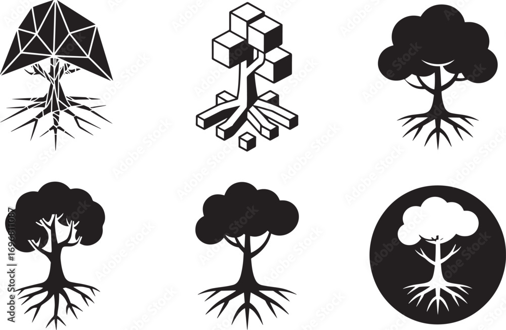 Poster abstract tree icon set vector illustration forest symbol isolated on transparent view