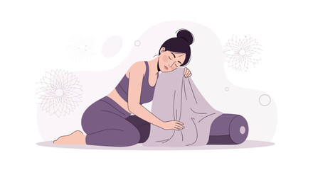 Young Woman Resting On Yoga Mat After Workout With Minimalist Design