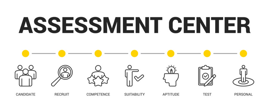 Assessment Center Line Icon Set For Web Banner. Vector Illustration Concept With Some Icons. Designed In Line Style