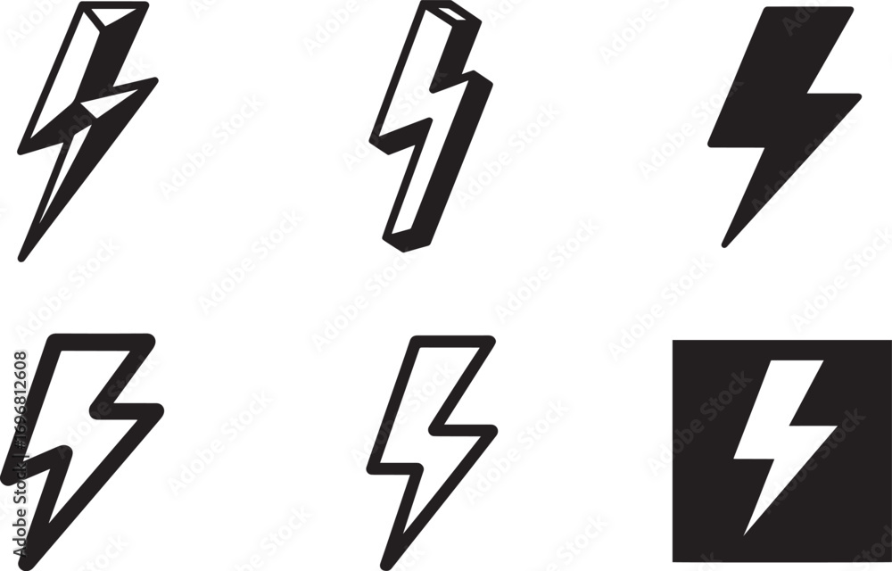 Poster lightning bolt icons set silhouette style thunder strike collection isolated on transparent backdrop