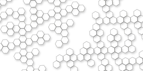 various hexagon is arranging randomly creating a clean and modern seamless abstract geometric background, Futuristic geometric modern business concept abstract honeycomb mosaic white background.