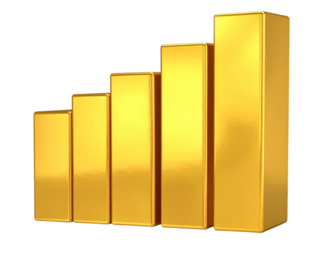  Shiny Gold 3D Bar Graph Icon PNG Cutout