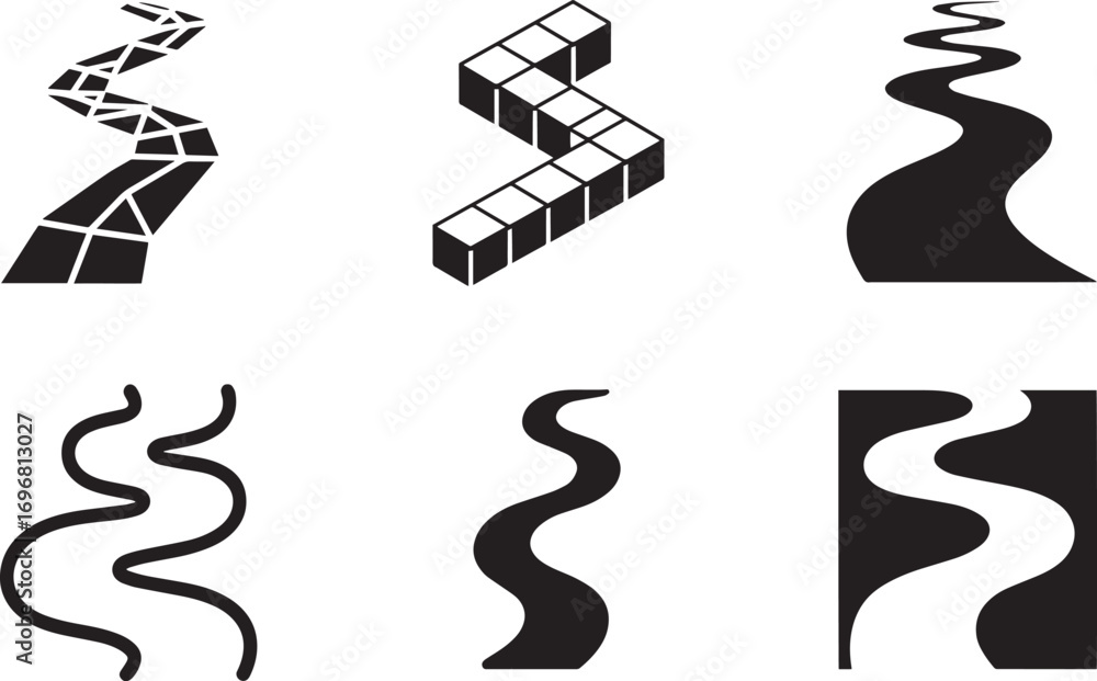 Poster road icon set a collection of path symbols for navigation and directional design