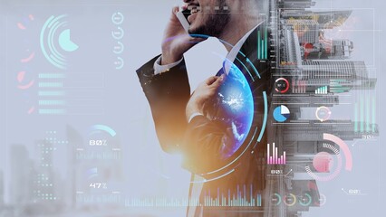 High-tech global network connection interface showing worldwide digital communication, data exchange, and internet connectivity. Global connection, data interaction, and worldwide communication. Thunk