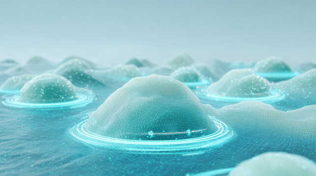 Quantum Energy Ripples and Resonator Fields in Abstract Liquid Landscape. AI generative