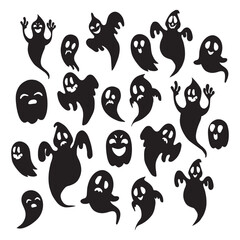 Halloween ghosts selection on white background - Vector illustration