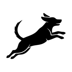 Solid black logo of a happy dog jumping