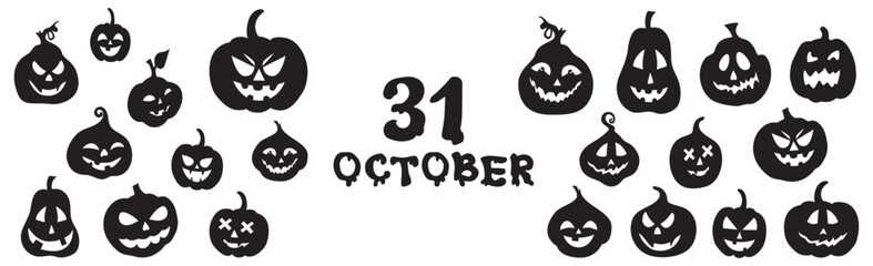 Assembly of different halloween pumpkins on a white background - Vector illustration