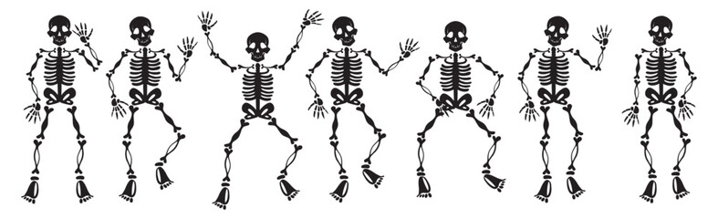 Set of halloween skeletons on white background - Vector illustration