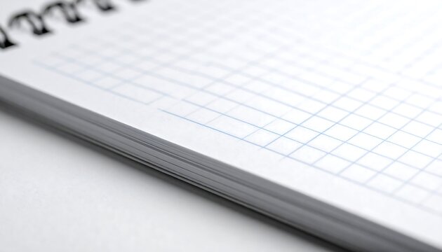 Close-up of a spiral-bound notebook with grid paper