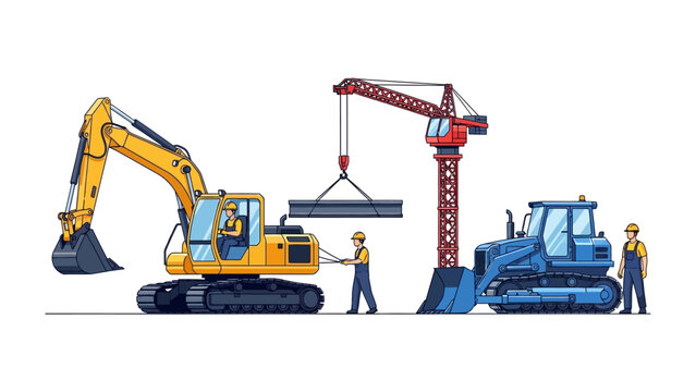 Construction Site Illustration: The construction site showcases several machineries. a collaborative vector art piece capturing the essence of progress and building.
