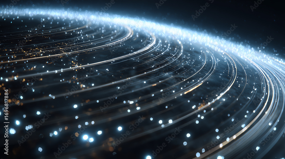 Poster a stunning visual of glowing lines and lights creating a captivating futuristic pattern in a digital