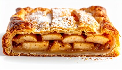 Delicious Apple Strudel Pastry with Powdered Sugar.