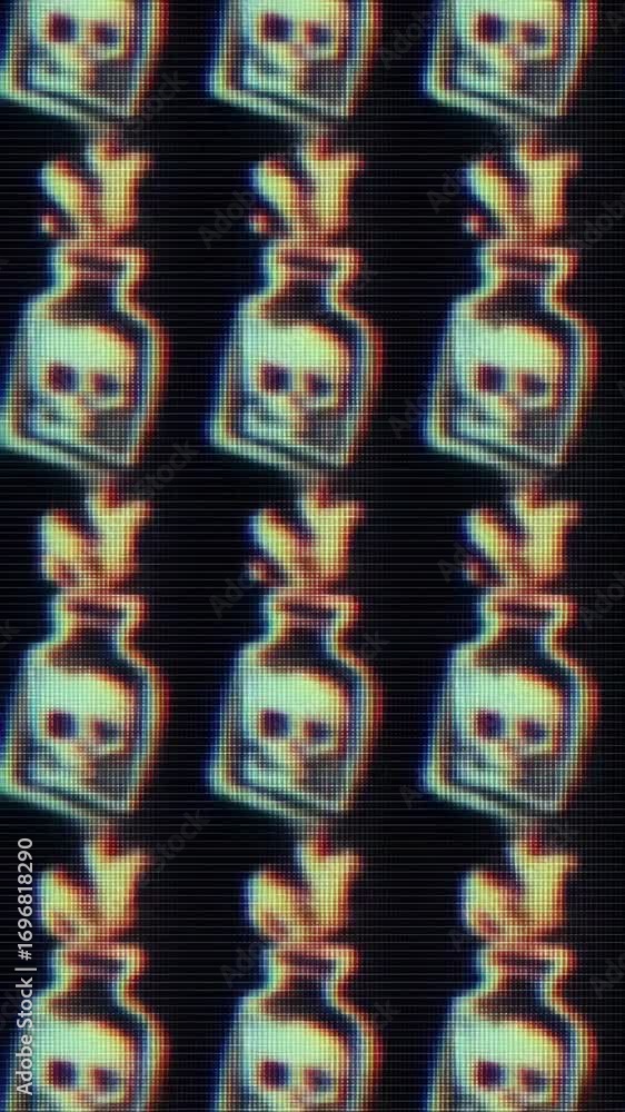Aufkleber a glitchy, retro video effect featuring repeated skulls in a distorted pattern. the close-up angle e
