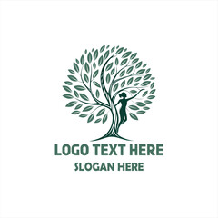 Obraz premium Tree of Life Logo with Human Silhouette – Nature, Wellness, Yoga, Organic, Eco Friendly Design