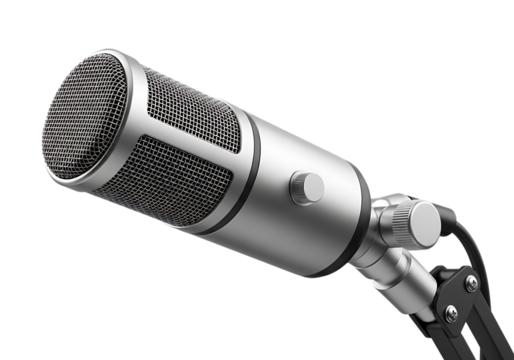 Silver studio microphone on a black background for professional recordings
