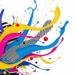 Explosion of vibrant colors and abstract shapes on a white background
