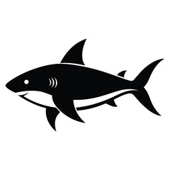 Black silhouette of a shark with its mouth open on a white background animal ocean