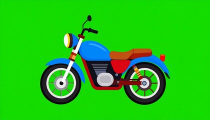 Blue Motorcycle Illustration on a Green Screen Background.