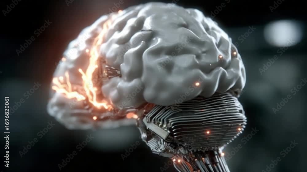 Poster brain power: an intricate depiction of the human brain, highlighting neural pathways and cognitive p