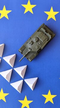 Anti-tank barrier or dragon's teeth made of concrete and iron as a fortification. Dragon's teeth as protection against enemy tanks