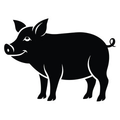 Black silhouette of a smiling pig on a white background vector