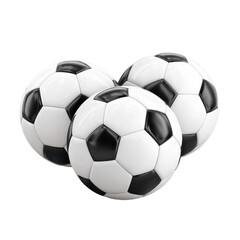 Obraz premium Three soccer balls arranged, isolated on transparent background