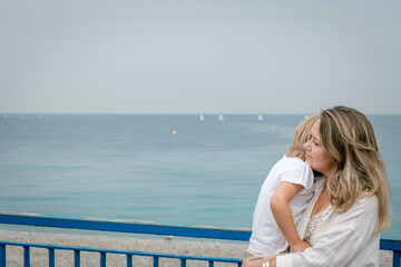 Mother and Child by the Sea in Nice France