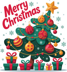 Cute a illustrator vector Merry Christmas