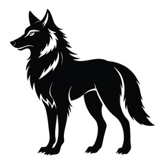 Black silhouette of a standing wolf with detailed fur and sharp eyes animal wild