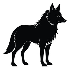 Black silhouette of a standing wolf with detailed fur and sharp eyes animal wild