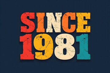 Retro "since 1981" text graphic distressed vintage style birthday party celebration
