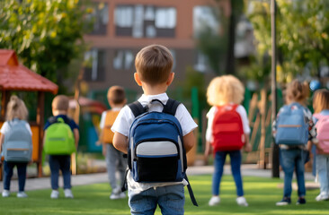 Boy walking on school path with backpack, suitable for education, school, and back-to-class concepts
