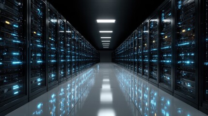 Modern Data Center Server Room Technology.