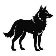 Black silhouette of a wolf with detailed fur texture on a white background vector illustration
