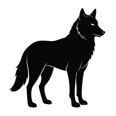Black silhouette of a wolf with glowing white eyes on a white background glowing eyes