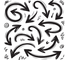 Fototapeta premium Hand-drawn Arrow Set Black Ink Arrows, Doodle Style, Graphics