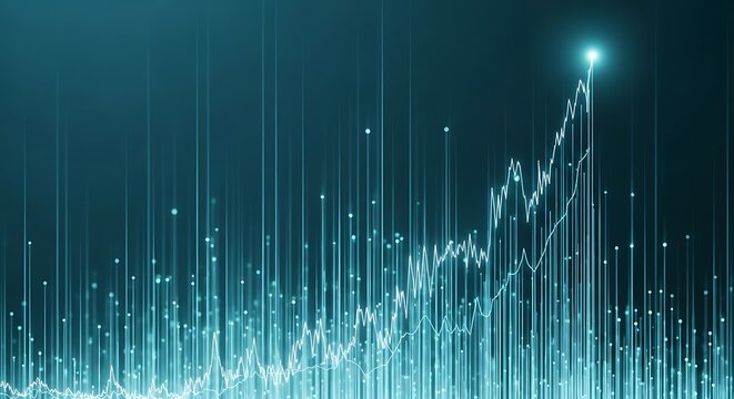 Abstract digital graph with glowing lines and points showing upward trend